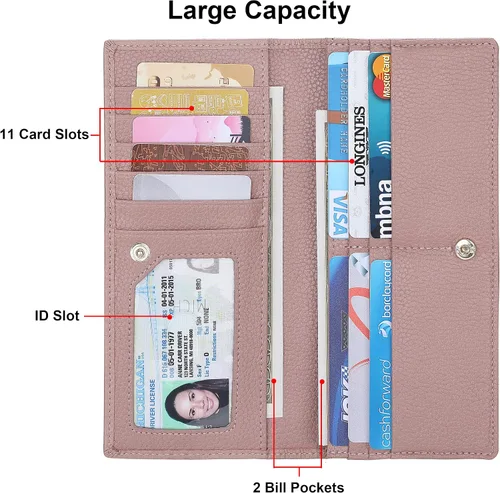 Vista 3 de Lavemi Carteras de cuero ultrafinas con bloqueo RFID para tarjetas de crédito plegables para mujeres