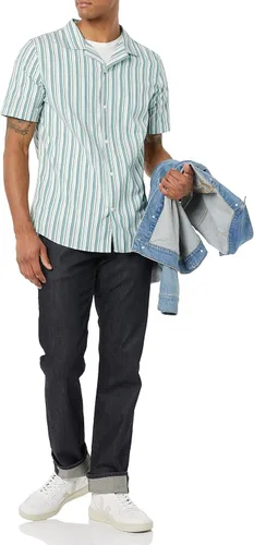 Vista 3 de Tienda Essentials Camisa de algodón vacacional para hombre, manga corta ajustada
