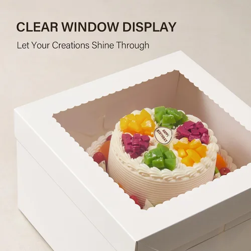 Vista 2 de Kootek 10 cajas para tartas, caja de pastel de 12 x 12 x 8 pulgadas de alto con ventana, cajas blancas de panadería, cajas grandes para hornear