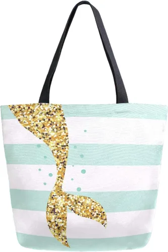 Vista 24 de Naanle Bolsa de lona para mujer, bolso de hombro casual con hoja de palma, reutilizable, multiusos, resistente, para compras, comestibles, algodón