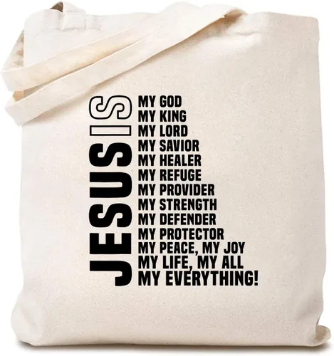 Vista 5 de Bolsa de lona cristiana con texto en inglés «Jesus is My Everything» para mujer, divertida bolsa de compras reutilizable con versículo bíblico