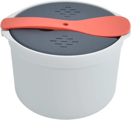 Vista 3 de Olla arrocera para microondas, vaporera para microondas, olla para pasta, 2 L, juego de arrocera para microondas, pasta, papa, verduras, quinua