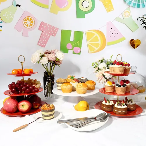 Vista 5 de TP Soportes para cupcakes de 3 niveles de melamina, torre de exhibición de dulces de frutas para bodas, cumpleaños, fiestas de té y baby shower