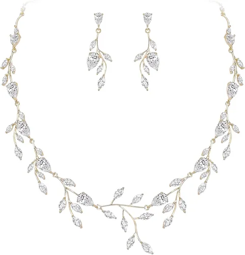 Vista 25 de Cubic Zirconia Drop Leaf Vine Wedding Prom Jewelry Set for Bride Bridesmaid