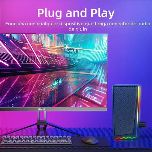 Vista 6 de Uakinat Altavoces de computadora, altavoces de escritorio con varios LED coloridos, altavoces para juegos con control de volumen, para PC