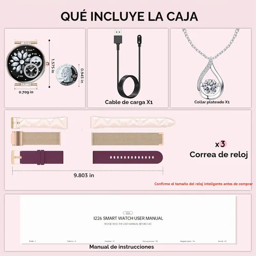 Vista 9 de Reloj inteligente para mujer para Android iPhone 3 Band 1.19" pequeño