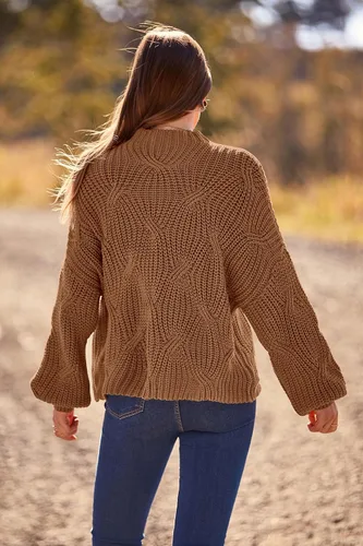 Vista 7 de PRETTYGARDEN Suéteres de otoño de gran tamaño para mujer, estilo casual, cuello redondo, manga larga, tejido trenzado grueso, blusa