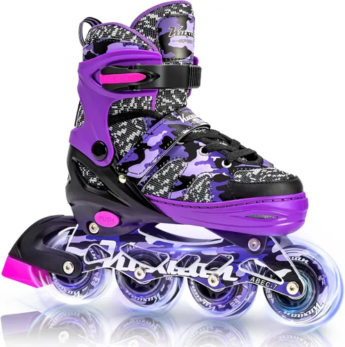 Vista 10 de Kuxuan Patines en línea ajustables para niños con ruedas iluminadas, divertidos patines iluminadores para niños, niñas y jóvenes