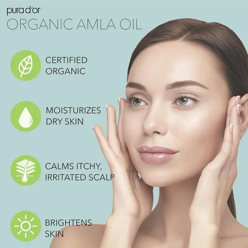 Vista 3 de PURA D'OR Aceite Amla orgánico de 4 onzas, 100% puro certificado por USDA de grado premium, prensado en frío, sin refinar, virgen extra, suero
