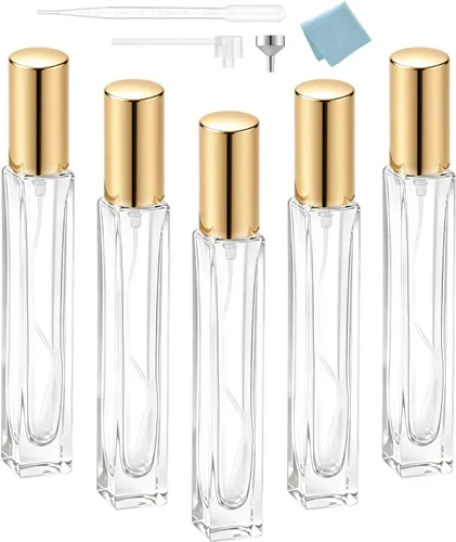 Vista 7 de Paquete de 25 botellas de perfume de viaje con atomizador a granel de 0.3 fl oz, botella vacía hidratante (ámbar)