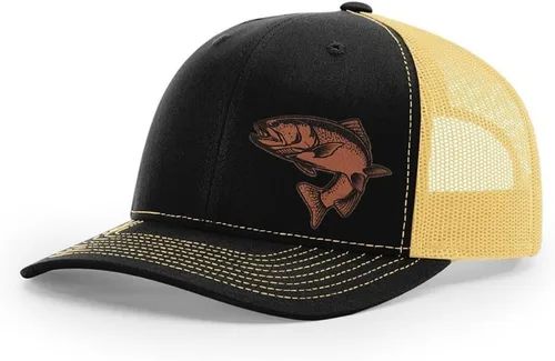 Vista 39 de Sombrero de pesca de trucha con parche de cuero grabado láser Richardson 112 Snapback Trucker Cap