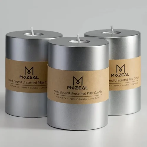 Vista 88 de MOZEAL Juego de 3 velas sin perfume vertidas a mano de 3 x 6 pulgadas, velas tipo pilar sin goteo, combustión de larga duración, aproximadamente 120