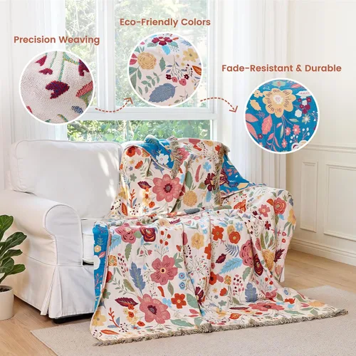 Vista 118 de MSGKV - Manta bohemia/primaveral de algodón para sofá y sala de estar, de gasa acogedora, de 50 x 60 pulgadas 50"x60" Cotton Throw, Woven Bird