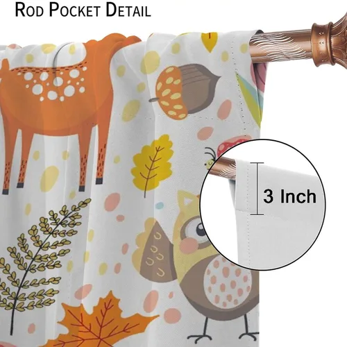Vista 6 de YCness Cortinas para niños y niñas, diseño de animales de la selva, bosque de otoño, dibujos animados, ciervos, conejos, zorros, búhos, cortinas