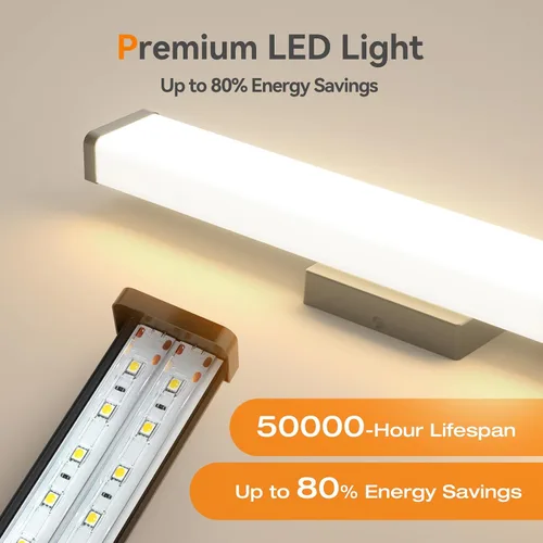 Vista 5 de Amico Luz de tocador de baño sobre espejo de 32 pulgadas, regulable, 5CCT, luces LED de tocador para baño, modernas luces de pared negras