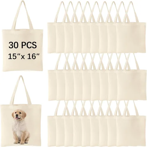 Vista 6 de OKBA Bolsas de mano de sublimación, bolsas de lona, bolsas de mano en blanco a granel, bolsas de compras reutilizables para decorar manualidades