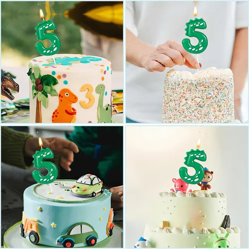 Vista 7 de Velas con números de cumpleaños, velas de dinosaurio de 2.8 pulgadas, velas de cumpleaños para tartas, velas de dinosaurio, decoración de fiestas