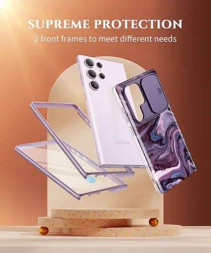 Vista 5 de GVIEWIN para Samsung Galaxy S23 Ultra Funda con cubierta deslizante para cámara, [Protector de pantalla incorporado] [2 Marcos frontales] Funda