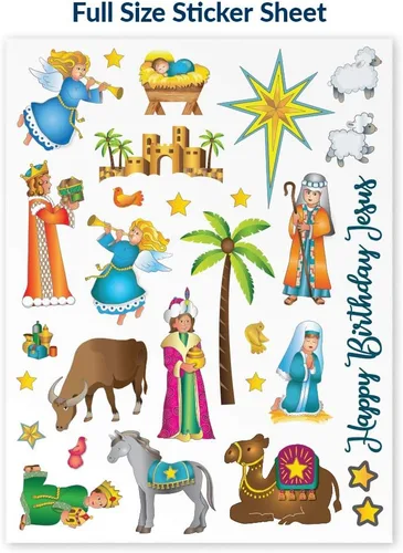 Vista 4 de Pegatinas de pesebre de coronel Pickles, 24 hojas, manualidades navideñas para niños