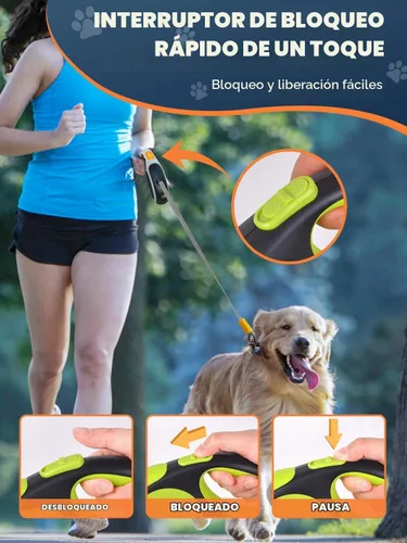 Vista 4 de Correa Retráctil para Perro con Luz LED, Douexio Mejorada Correa Retráctil 3 en 1 para Perros Pequeños y Medianos Hasta 66 lbs, 16 pies, Mango