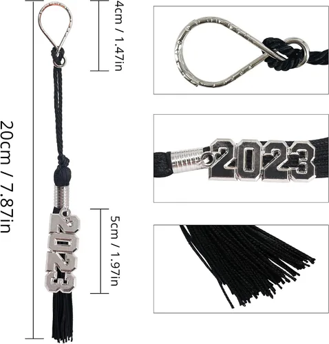 Vista 2 de GraduationMall Llavero de borla de graduación con dije extraíble de año de plata 2023, llavero de graduación, regalo para él y ella, negro, 1 pieza