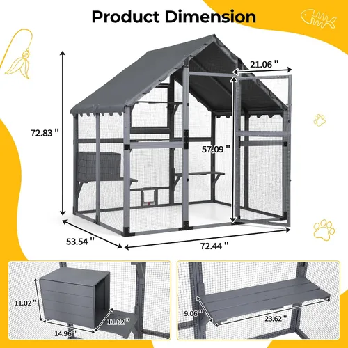Vista 8 de COZIWOW Catio - Casa grande para gatos al aire libre, con conexión de ventana, resistente a la intemperie, condominio, plataforma, casa de animales