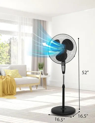 Vista 7 de BLACK+DECKER Ventilador de pie de 18 pulgadas con base de pedestal, ventilador de pedestal ajustable en altura con control remoto y panel de control