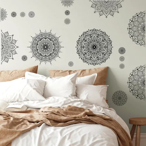 Vista 3 de Kazova Calcomanía de pared de mandala grande, murales artísticos negros para despegar y pegar, calcomanías de mandala boho para dormitorio, sala