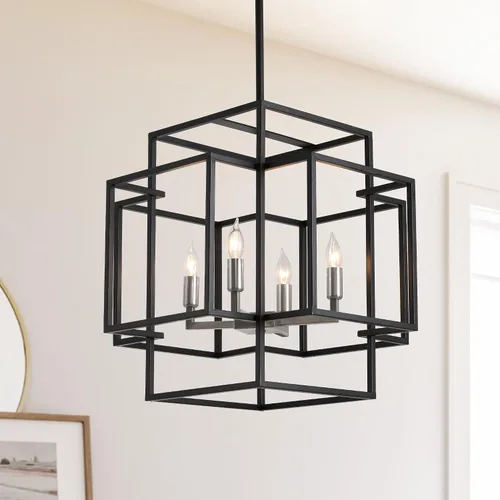 Vista 11 de Candelabro Negro de Granja, Candelabros Grandes para Techos Altos, Lámpara Colgante de Linterna Escalonada de 8 Luces, Accesorios de Iluminación