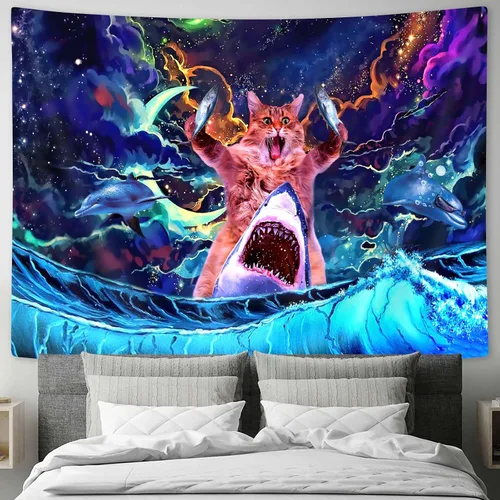 Vista 9 de SAOLUIS Tapiz de luz negra de dinosaurio, divertidos tapices de hongos de dinosaurio de neón reactivo a los rayos UV para colgar en la pared, tapiz