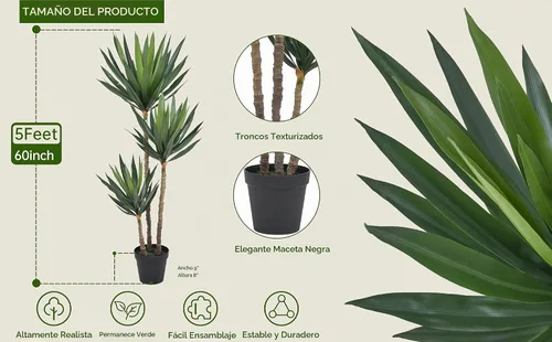 Vista 2 de Árbol de agave artificial de 5 pies con protección UV, 88 hojas