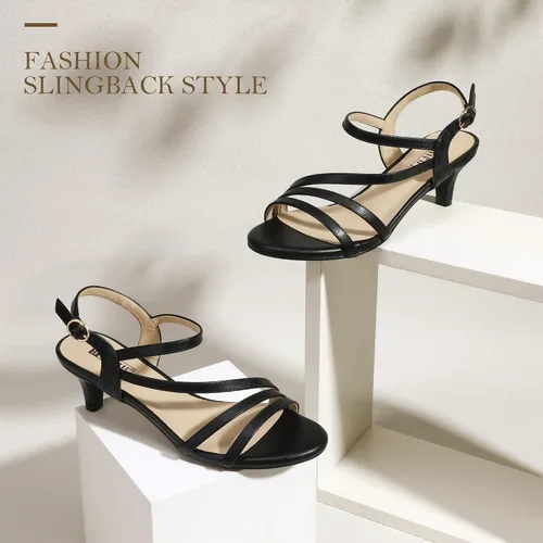 Vista 4 de IDIFU Sandalias elegantes con tirantes delgados de 2 pulgadas para mujer, tacón bajo de gatito, puntera abierta, zapatos de vestir para mujer y dama