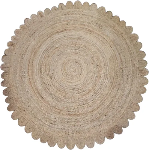 Vista 10 de Alfombra redonda natural de yute, alfombra de suelo con borde festoneado, trenzado, bohemio, ecológico, grande, circular hecha a mano, color negro