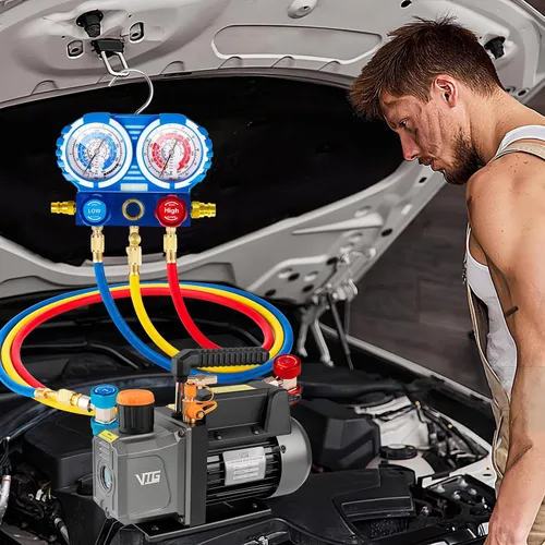 Vista 9 de VTG VOGTEN 4.5 CFM Bomba de vacío y juego de medidor de aire acondicionado, para sistemas Mini Split/HVAC/Auto, kit de manómetro de colector