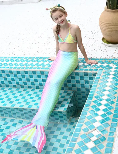 Vista 2 de Dayu Conjunto de bikini para niñas con cola de sirena 3 piezas trajes de baño