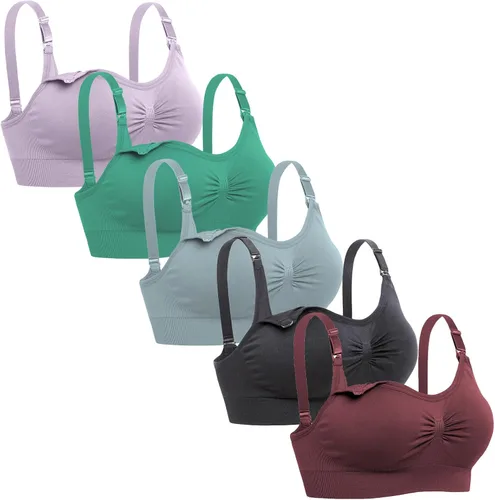 Vista 11 de Brasier de lactancia sin costuras para mujer - Bralette de maternidad para dormir y amamantar. Paquete de 3 3negro2beige