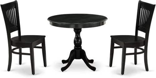 Vista 18 de East West Furniture AMVA5-LWH-W - Juego de mesa y sillas de cocina de 5 piezas, incluye una mesa de comedor redonda con pedestal y 4 sillas