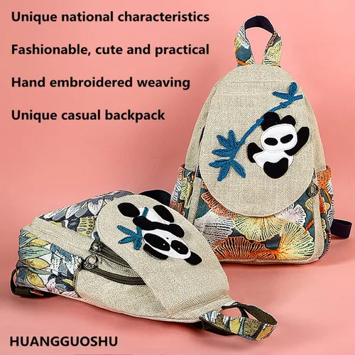 Vista 3 de HUANGGUOSHU Mochila de algodón tejida de algodón bohemio con bordado de lona estilo bohemio con múltiples bolsillos retro linda mochila cartera