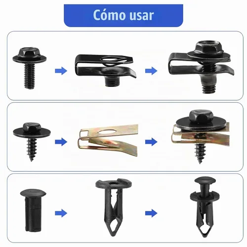 Vista 8 de 100 piezas de tornillos y pernos para auto, tornillos para bandeja inferior, tornillos para guardabarros de carrocería, clips para auto, remaches