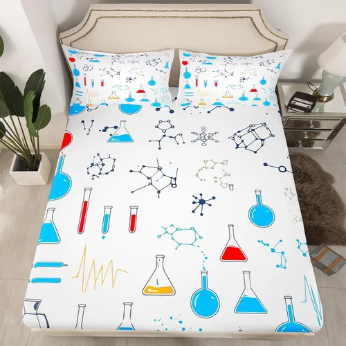 Vista 16 de Juego de ropa de cama ajustable con fórmula informática para niños y niños, diseño de geometría de acuarela, números, fórmula matemática, juego