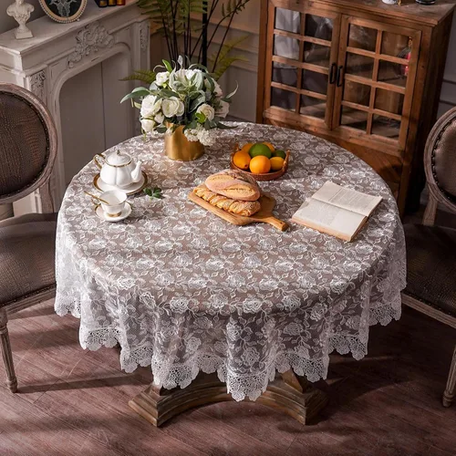 Vista 10 de ARTABLE Mantel rectangular pequeño de encaje de macramé, mantel vintage bordado estilo shabby chic para mesa oblonga para banquete de boda, Dorado