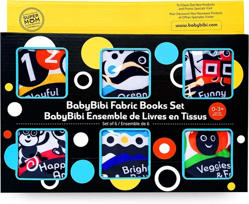 Vista 2 de Libros de tela juego de 6 Libros suaves de alto contraste Imágenes en blanco y negro que fomentan el desarrollo infantil adecuado para bebés y niños