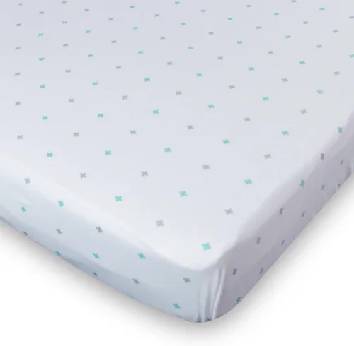 Vista 7 de Sábanas de cuna de bebé, de algodón de punto jérsey ropa de cama sábana bajera ajustable (2 unidades); chevron, cruz; color azul/gris, Ziggy
