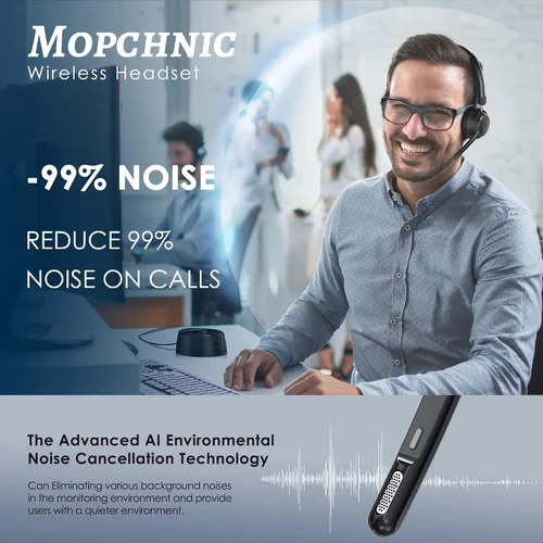 Vista 3 de Mopchnic Auriculares Bluetooth, auriculares inalámbricos con micrófono con cancelación de ruido AI, auriculares inalámbricos con dongle USB