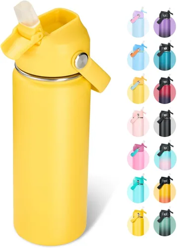 Vista 44 de Fijinhom Botella de agua aislada de acero inoxidable de 18 oz, de boca ancha, de doble pared, con vacío, con pajita de silicona, a prueba de sudor