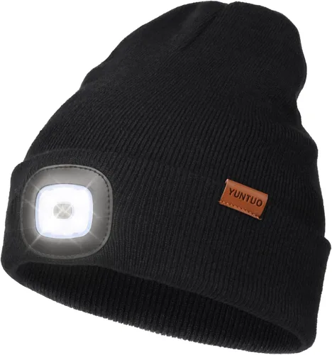Vista 23 de Gorro LED con la luz, unisex, linterna frontal recargable por USB, gorro de punto de invierno, regalos para hombres, papá, esposo, él Azul Oscuro