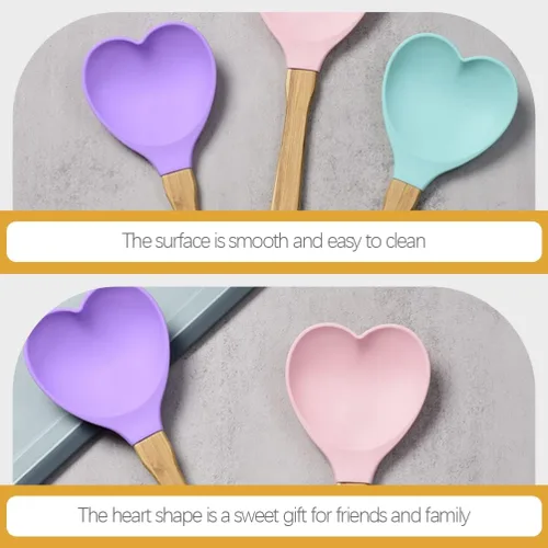Vista 7 de BESTonZON 4 espátulas de silicona en forma de corazón con mango de madera para hornear, espátulas de silicona para mezclar cocinar hornear