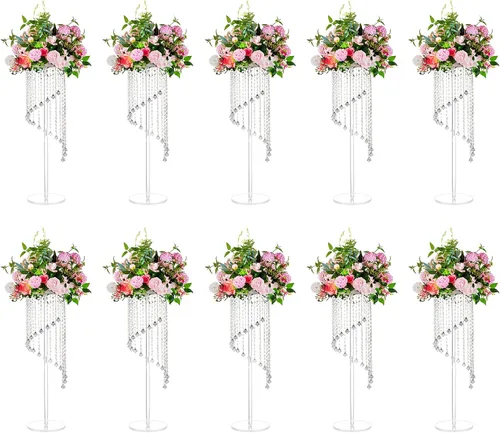 Vista 8 de Nuptio Jarrones de flores para centros de mesa de boda, 2 piezas de 23.6 pulgadas de alto para jarrón acrílico para decoración de mesa de centro
