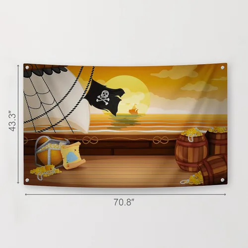 Vista 5 de Kit de decoración de fiesta pirata, incluye telón de fondo de fotografía y 10 accesorios de cabina de fotos para selfies de estudio con palos