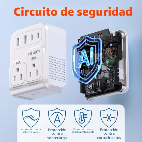 Vista 7 de Convertidor de voltaje de 2000 W de EE. UU. a Europa para secadores de pelo, convertidor de 220 V a 110 V para viajes europeos con 3 puertos AC/2